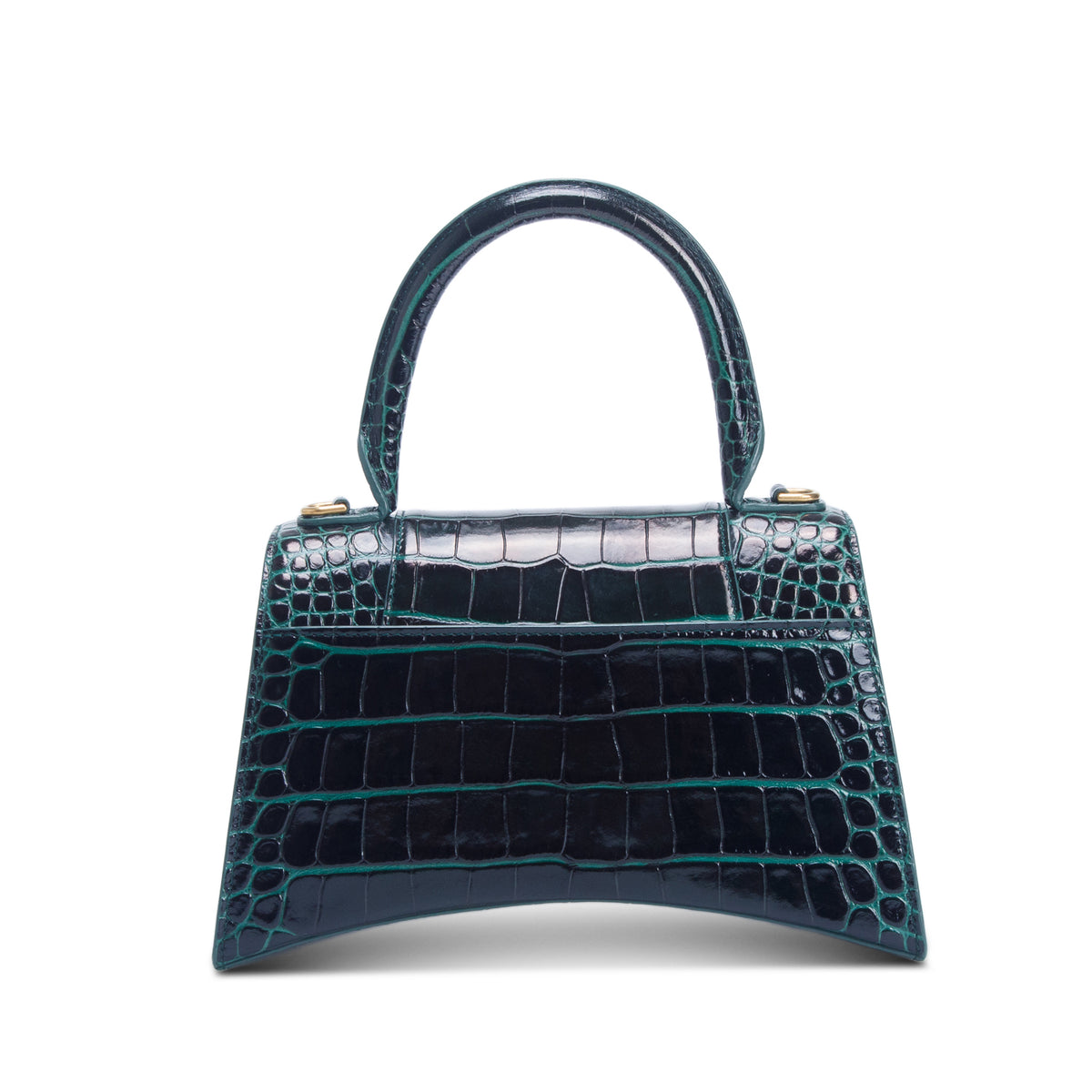 Balenciaga Green Croc Embossed Leather Small Hourglass Top Handle Bag w/ Strap