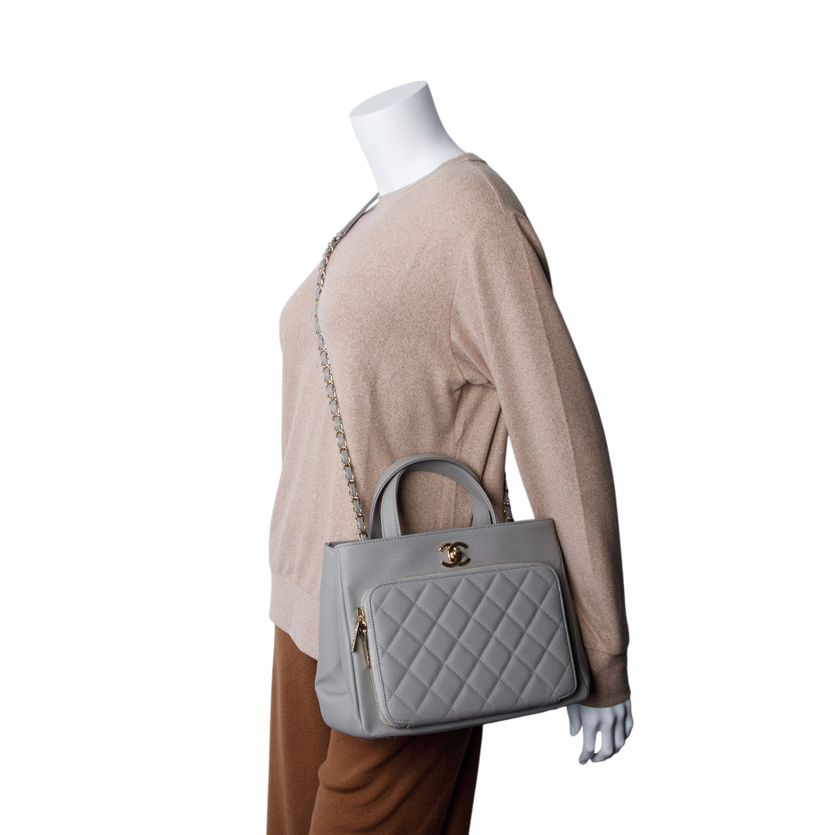 Chanel Grey Caviar Leather Small Business Affinity Tote w/ Box & Authenticity Card