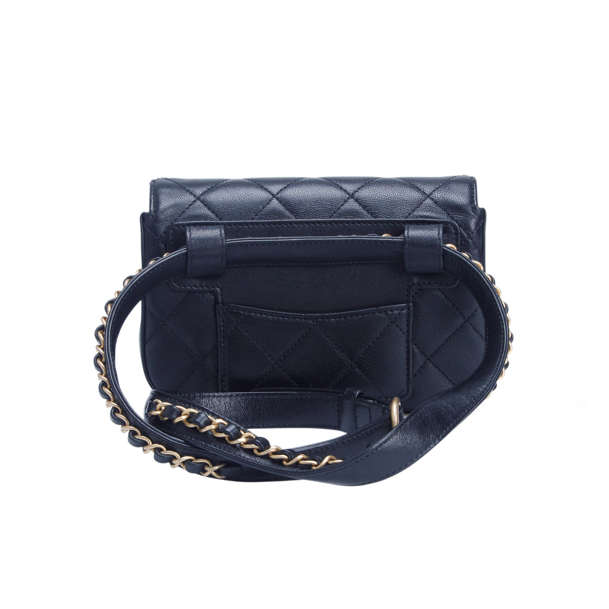 Chanel Black Lambskin Quilted Chain Infinity Waist Belt Bag w/ Box & Authenticity Card
