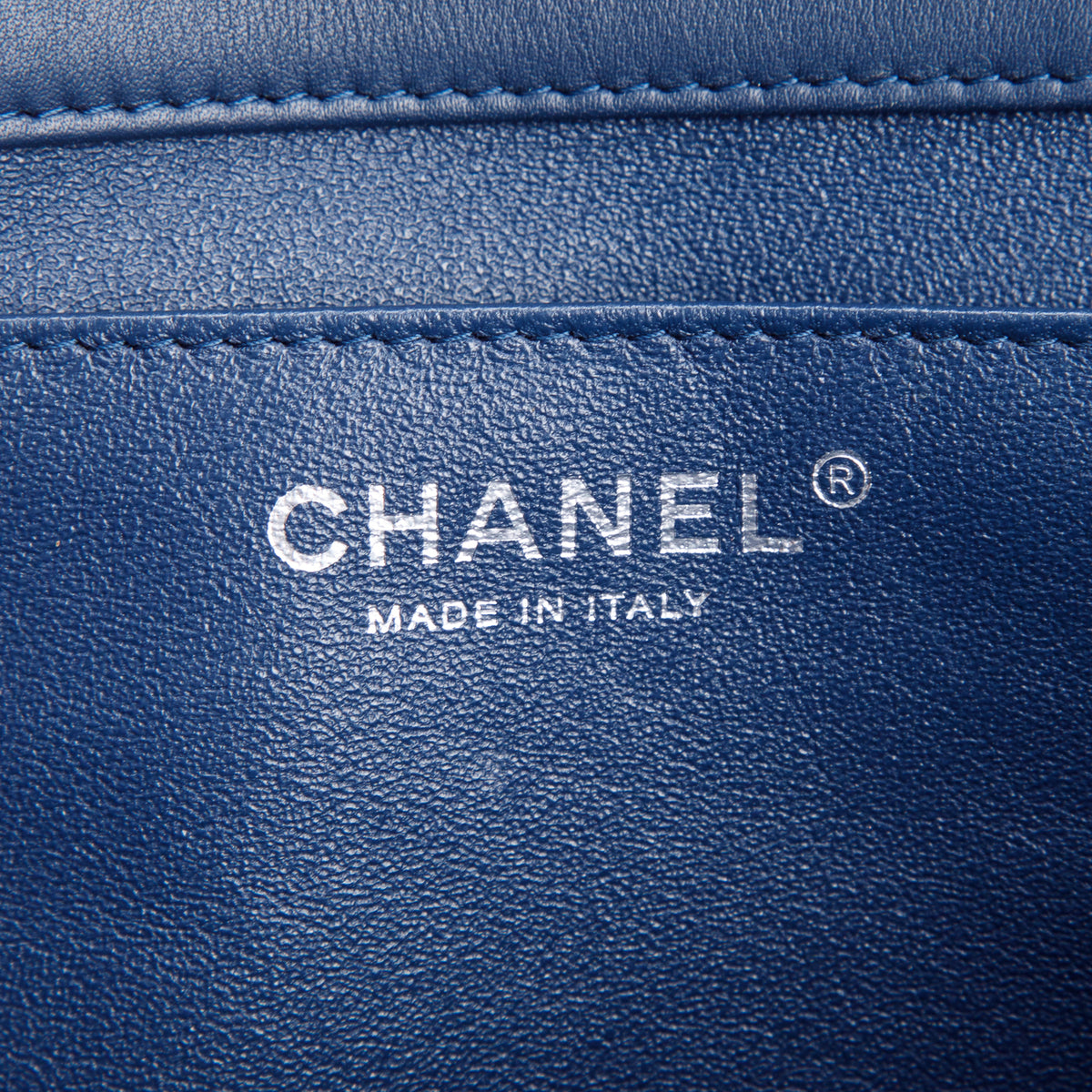 Chanel Blue Quilted Patent Leather New Clutch w/ Chain, Box, Authenticity Card & Receipt