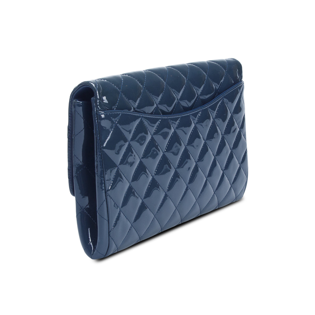Chanel Blue Quilted Patent Leather New Clutch w/ Chain, Box, Authenticity Card & Receipt