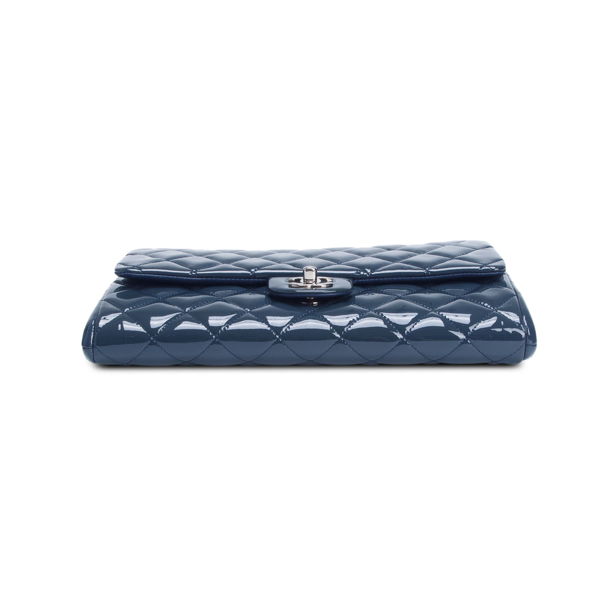 Chanel Blue Quilted Patent Leather New Clutch w/ Chain, Box, Authenticity Card & Receipt
