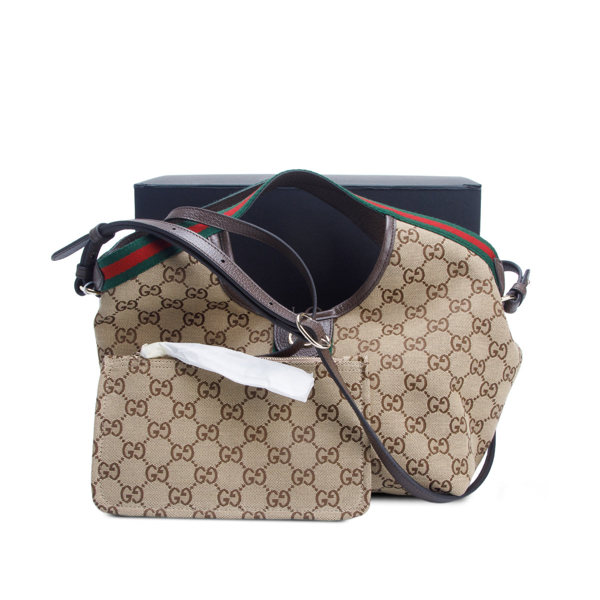 Gucci Monogram Web Small Giglio Tote Beige w/ Box, Pouch & Strap