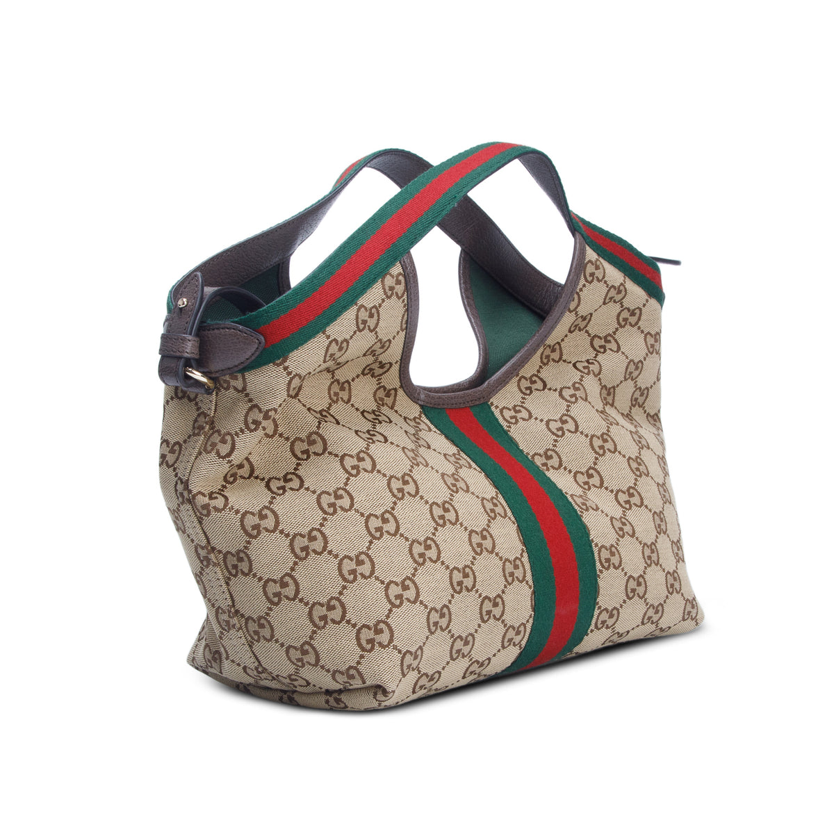 Gucci Monogram Web Small Giglio Tote Beige w/ Box, Pouch & Strap