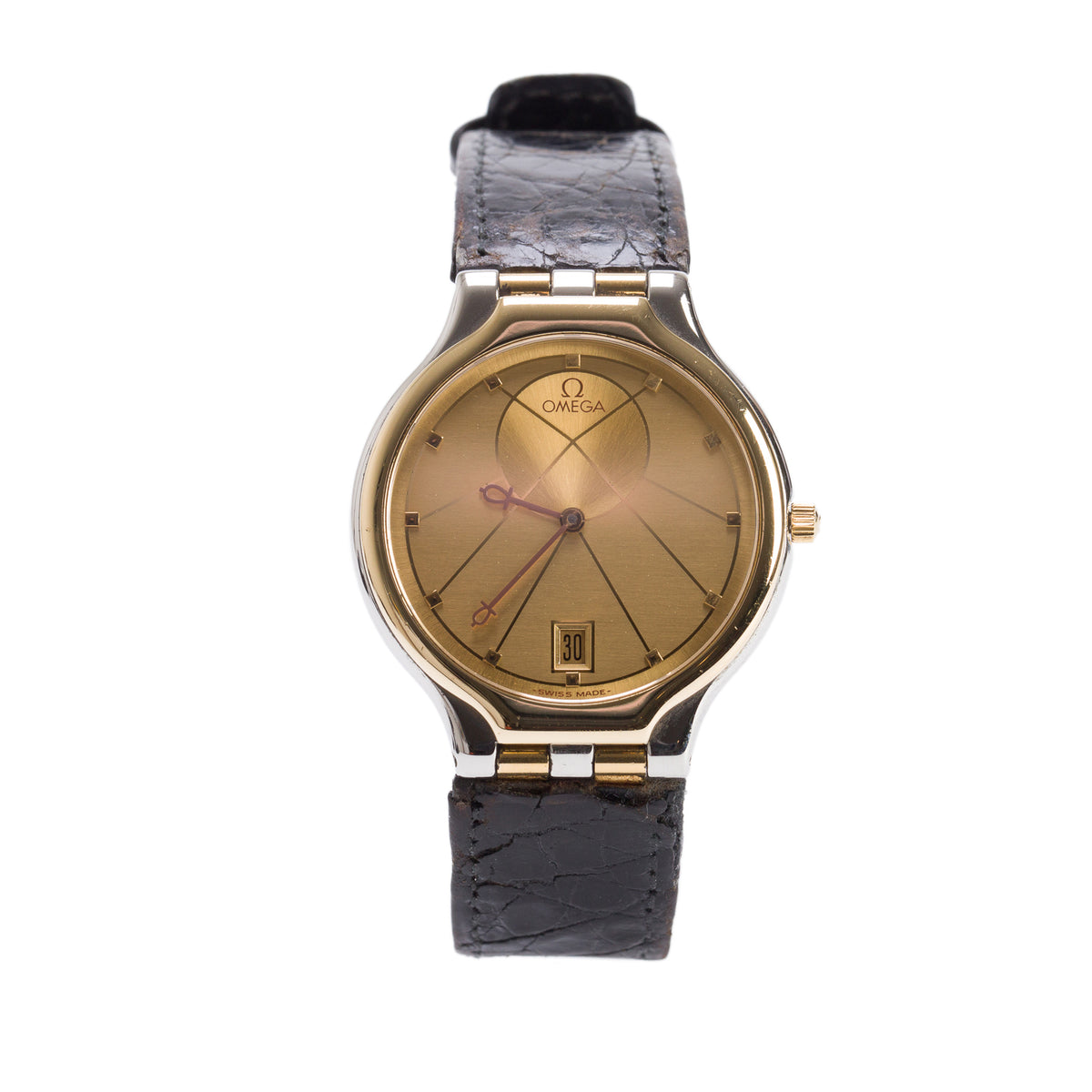 Omega Vintage Stainless Steel & 18k Yellow Gold De Ville Symbol 23 MM Quartz Watch Gold Dial