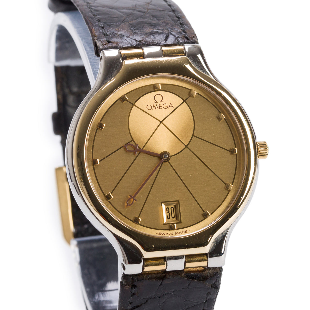 Omega Vintage Stainless Steel & 18k Yellow Gold De Ville Symbol 23 MM Quartz Watch Gold Dial