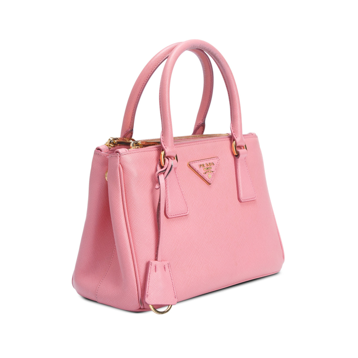 Prada Pink Saffiano Lux Leather Small Double Zip Galleria Tote w/ Strap & Authenticity Card