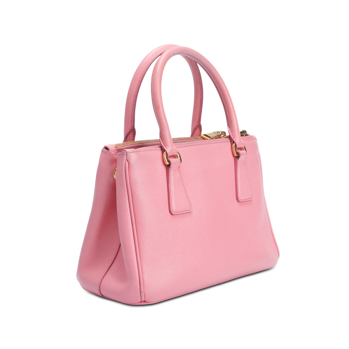 Prada Pink Saffiano Lux Leather Small Double Zip Galleria Tote w/ Strap & Authenticity Card