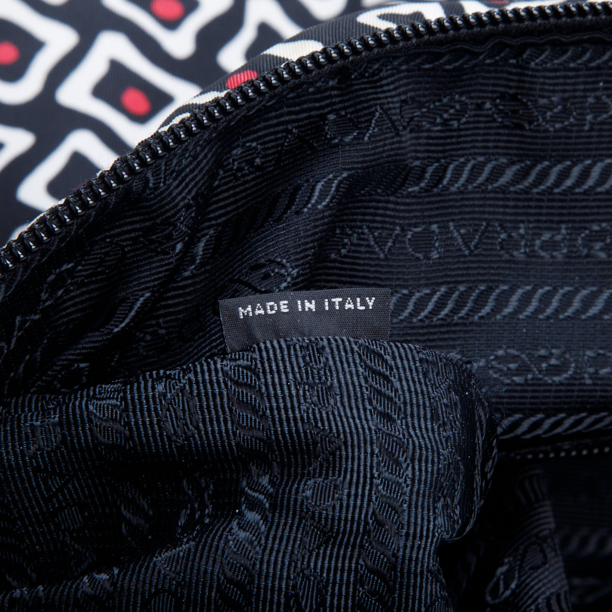 Prada Black Tessuto Nylon Stampata Geometric Print Tote w/ Strap & Authenticity Card
