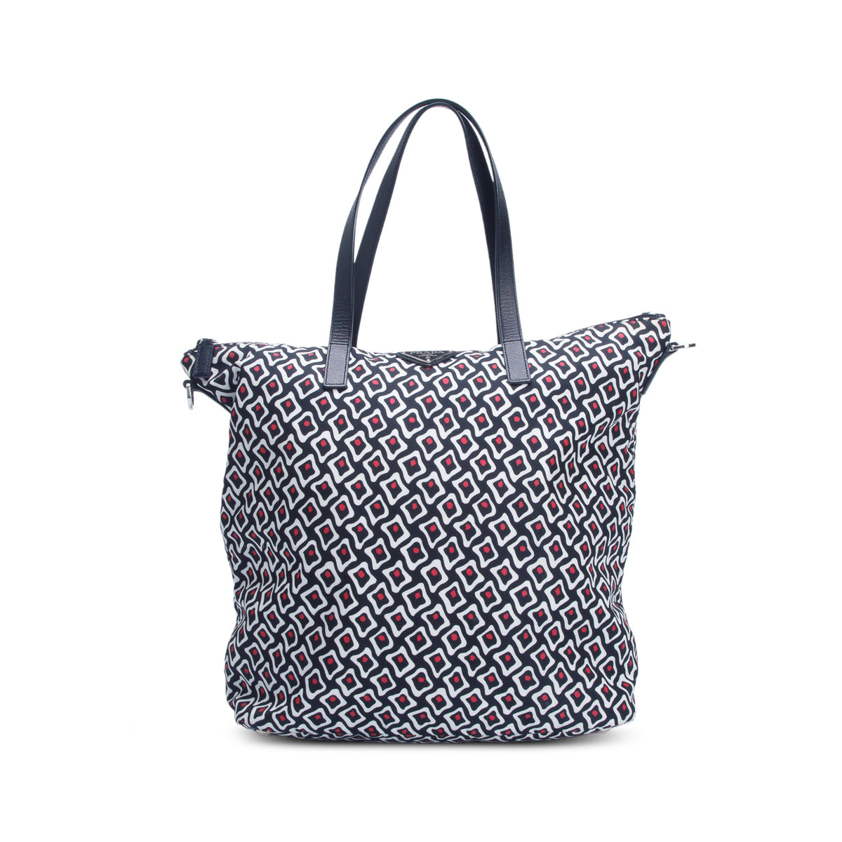 Prada Black Tessuto Nylon Stampata Geometric Print Tote w/ Strap & Authenticity Card