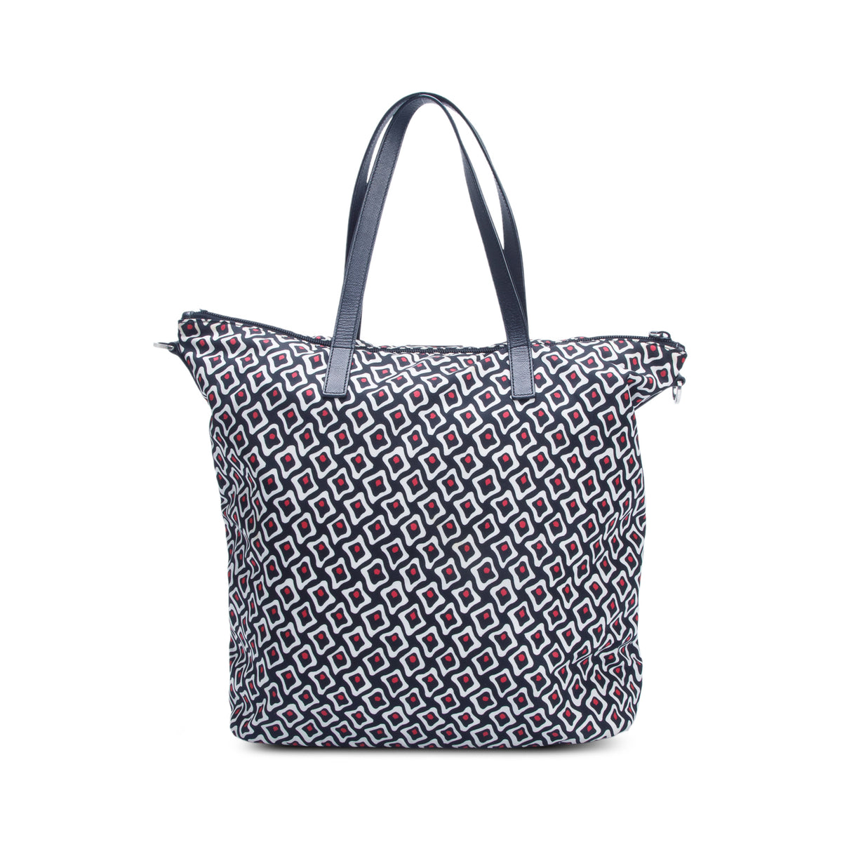 Prada Black Tessuto Nylon Stampata Geometric Print Tote w/ Strap & Authenticity Card