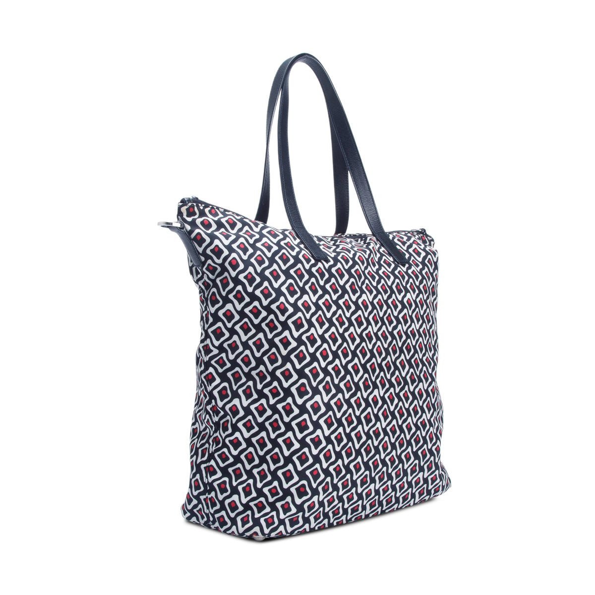 Prada Black Tessuto Nylon Stampata Geometric Print Tote w/ Strap & Authenticity Card