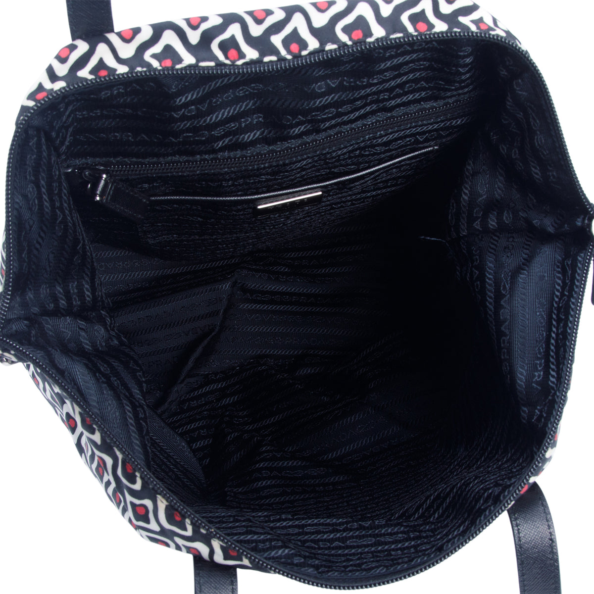 Prada Black Tessuto Nylon Stampata Geometric Print Tote w/ Strap & Authenticity Card
