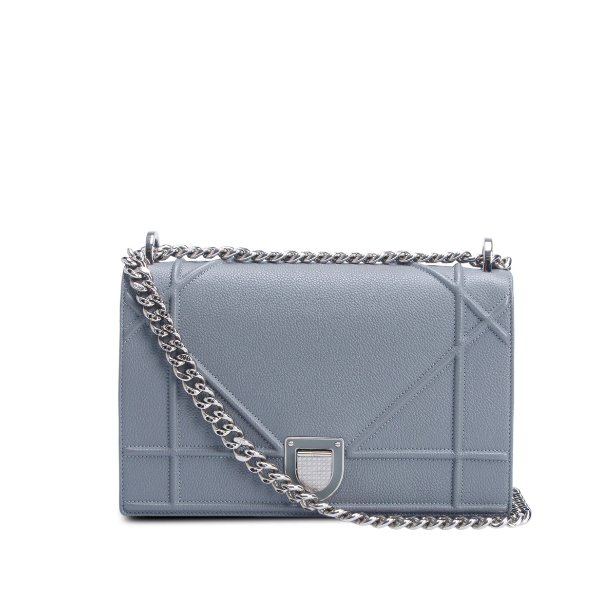 Christian Dior Grey Grained Calfskin Leather Medium Diorama Flap Bag
