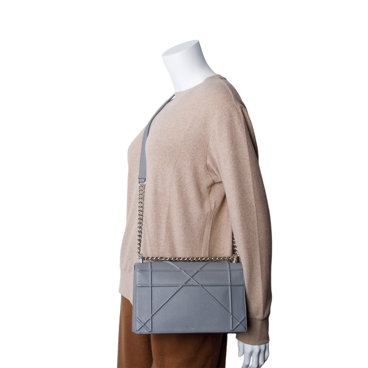 Christian Dior Grey Grained Calfskin Leather Medium Diorama Flap Bag