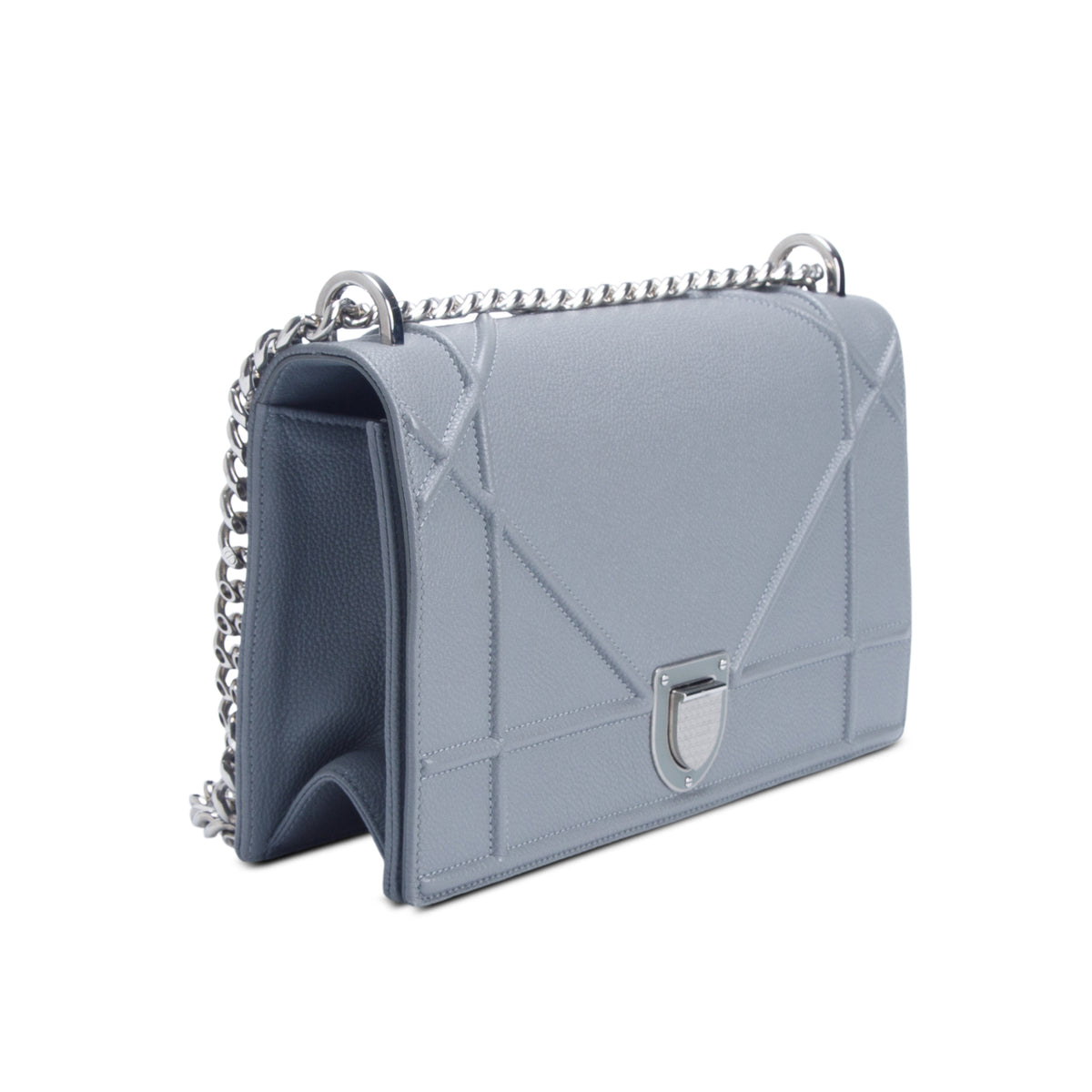 Christian Dior Grey Grained Calfskin Leather Medium Diorama Flap Bag