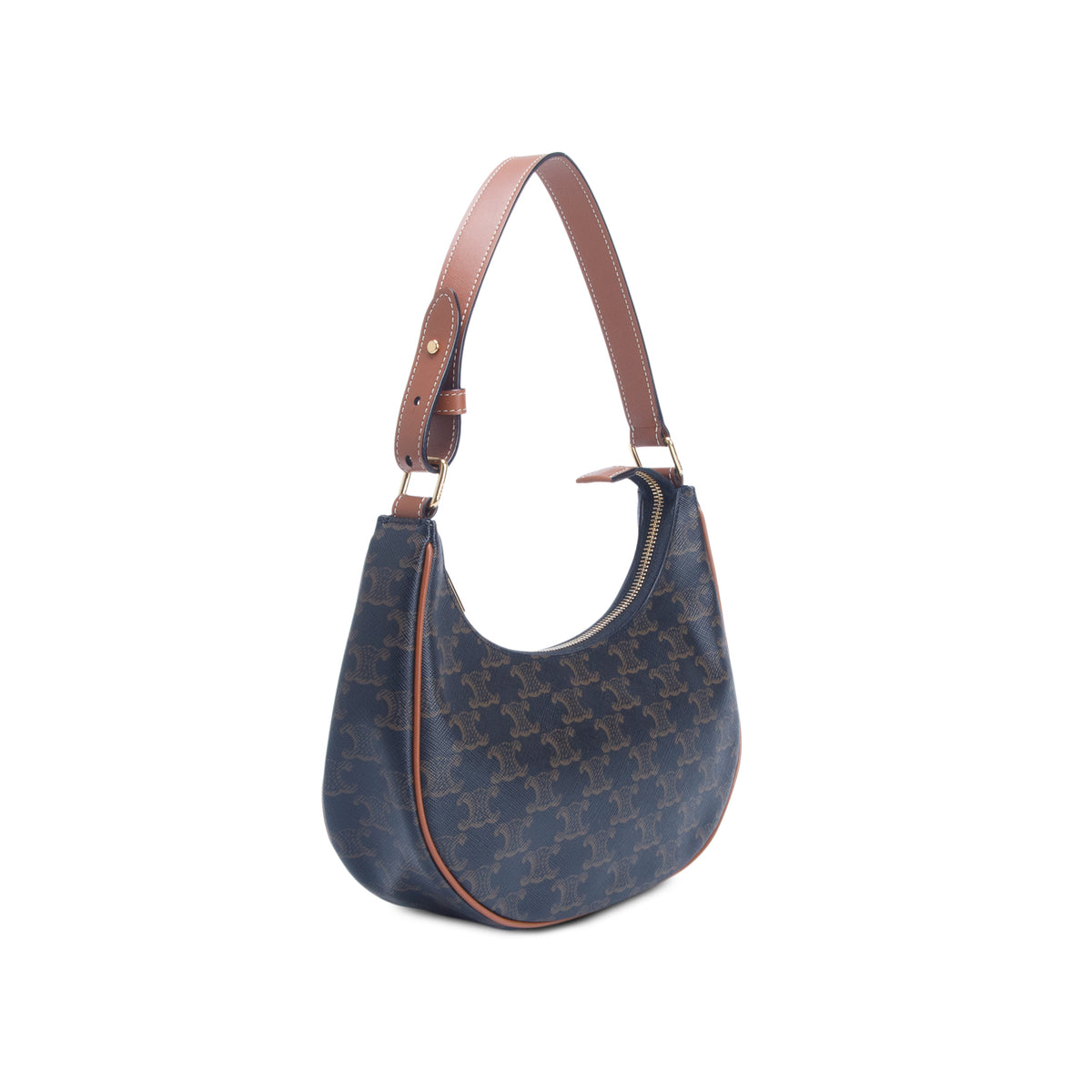 Celine 2023 Brown Triomphe Canvas and Calfskin Ava Shoulder Bag
