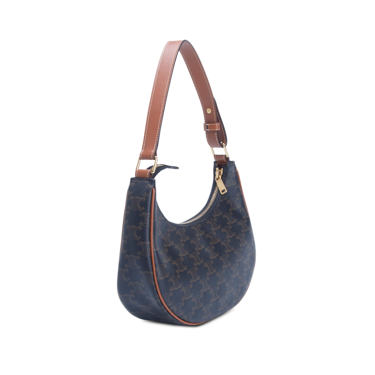Celine 2023 Brown Triomphe Canvas and Calfskin Ava Shoulder Bag