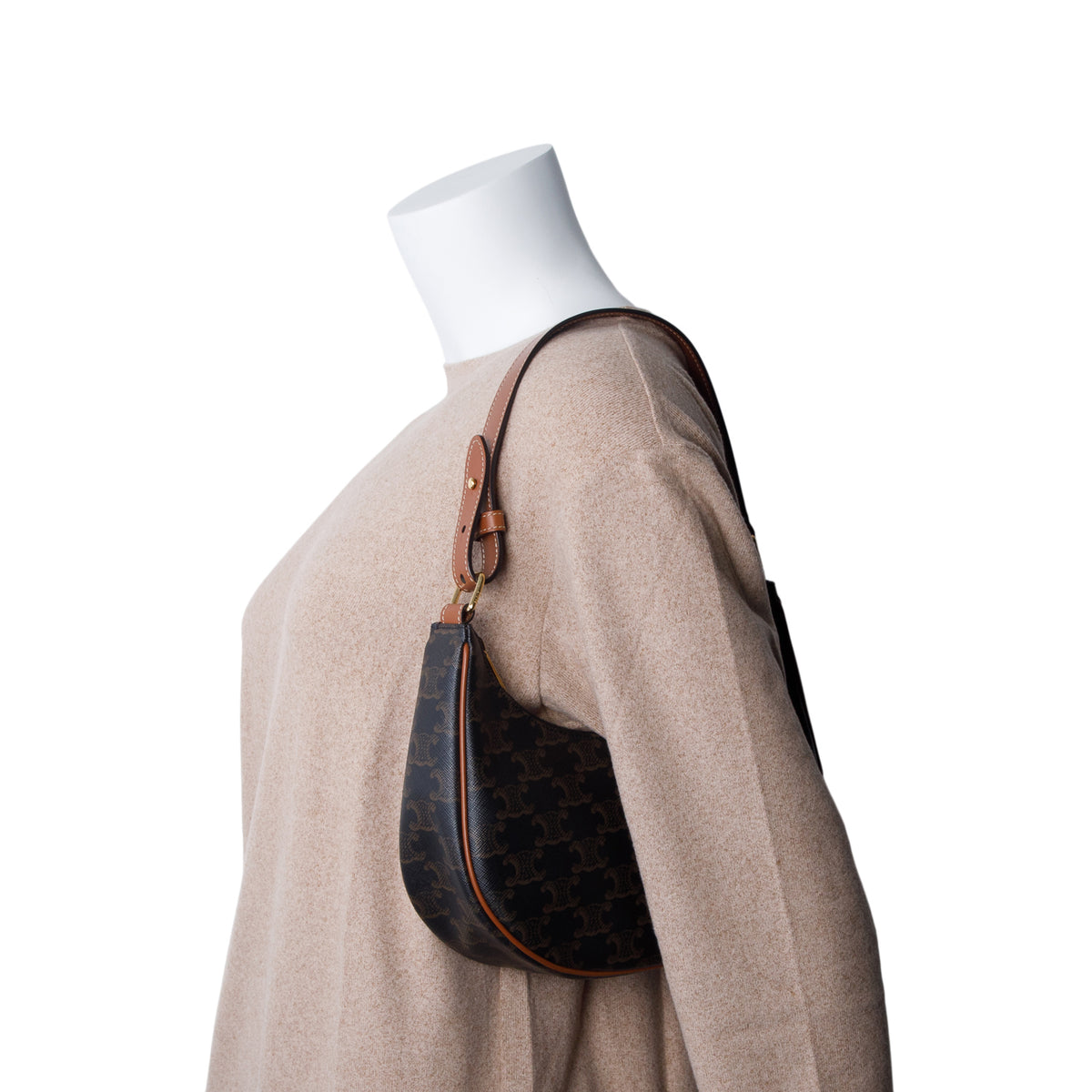 Celine 2023 Brown Triomphe Canvas and Calfskin Ava Shoulder Bag