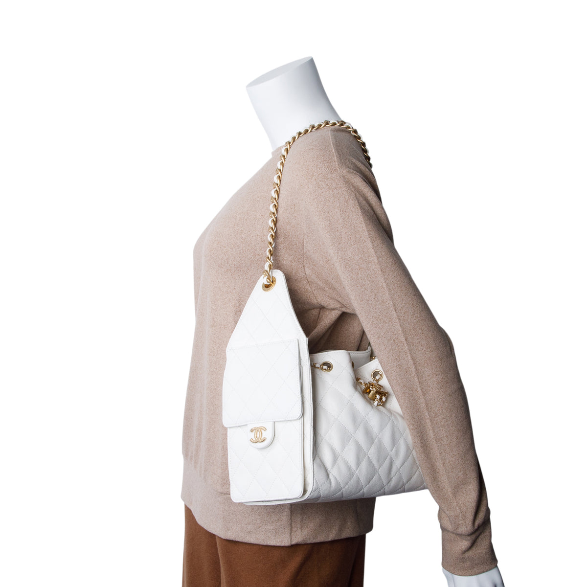 Chanel White Caviar Quilted Small Chanel 25 Handbag w/ Box
