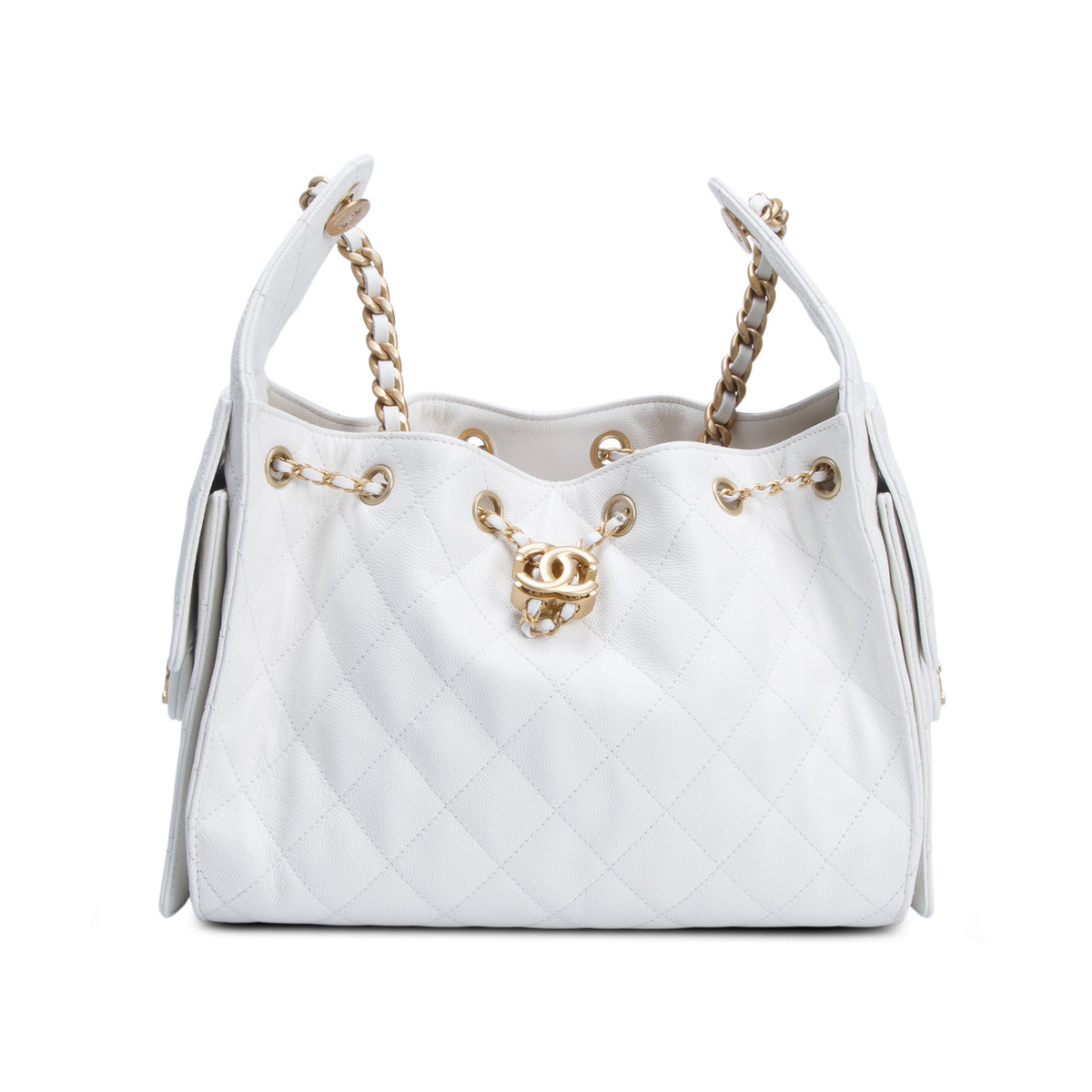 Chanel White Caviar Quilted Small Chanel 25 Handbag w/ Box