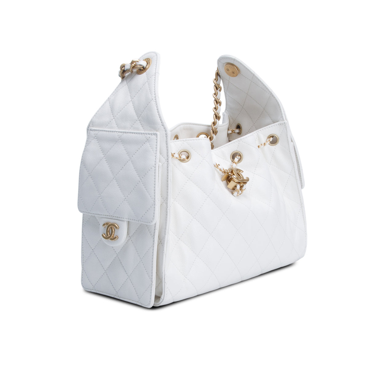 Chanel White Caviar Quilted Small Chanel 25 Handbag w/ Box