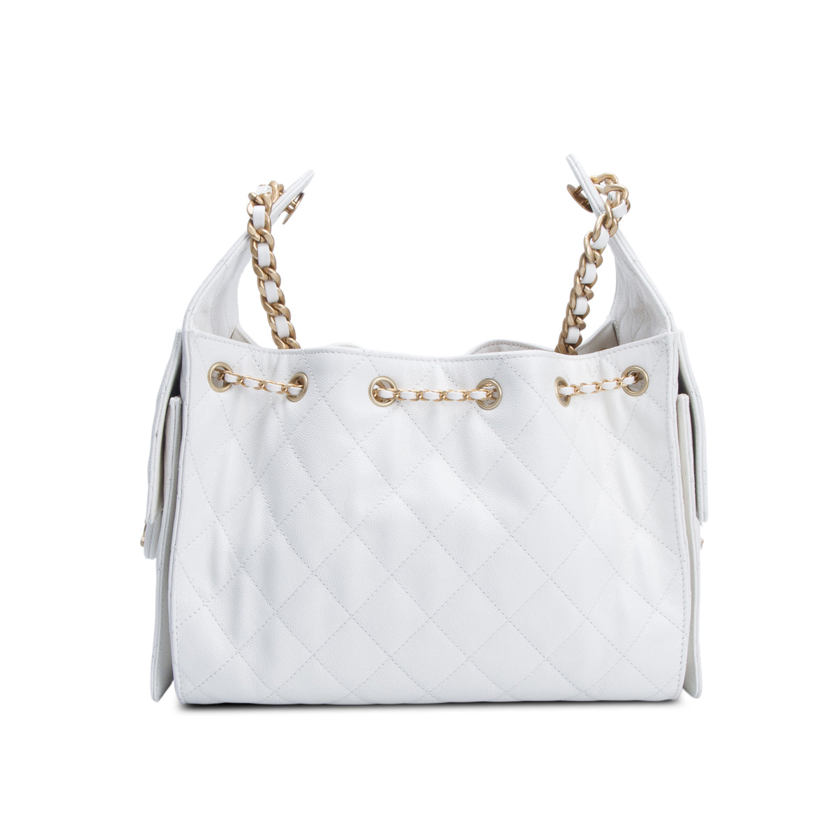 Chanel White Caviar Quilted Small Chanel 25 Handbag w/ Box