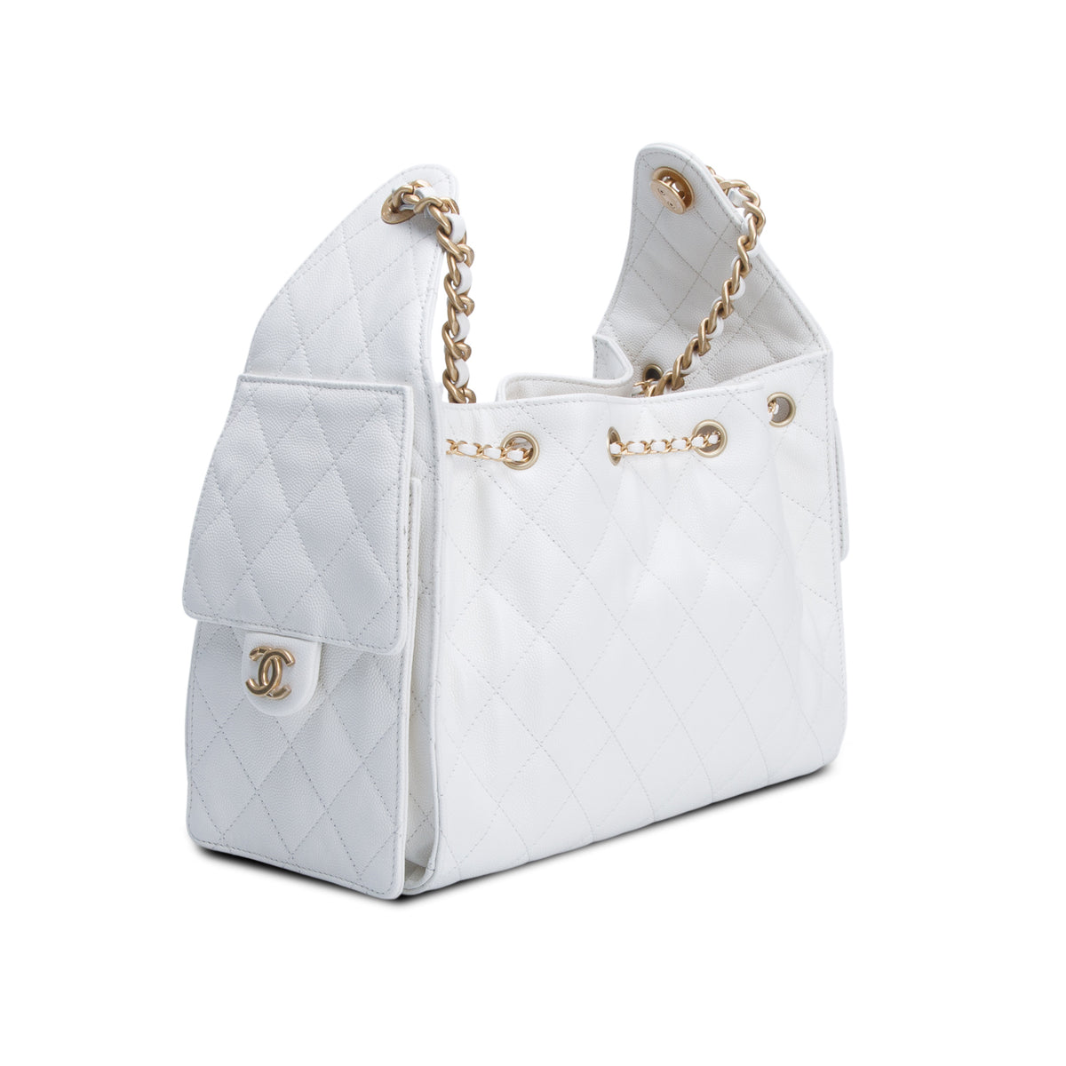 Chanel White Caviar Quilted Small Chanel 25 Handbag w/ Box