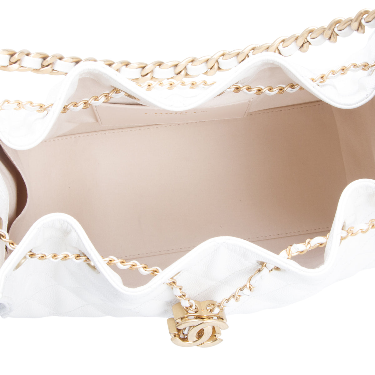 Chanel White Caviar Quilted Small Chanel 25 Handbag w/ Box