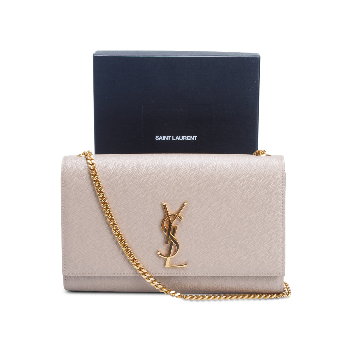 Saint Laurent 2022 Brown Grain De Poudre Medium Kate Bag w/ Box