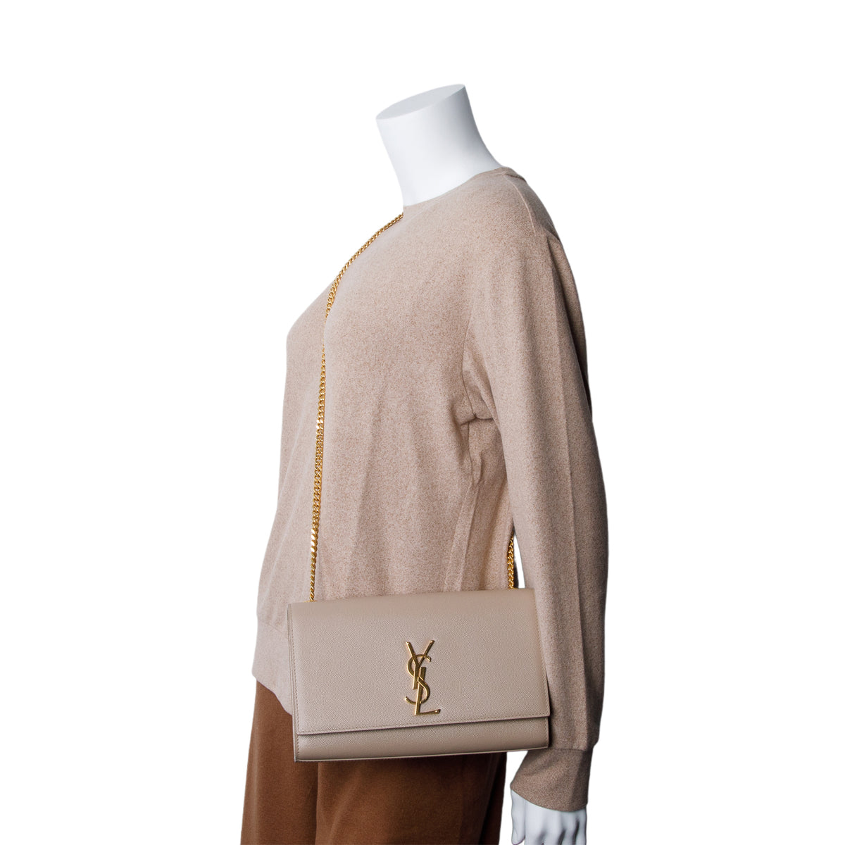 Saint Laurent 2022 Brown Grain De Poudre Medium Kate Bag w/ Box