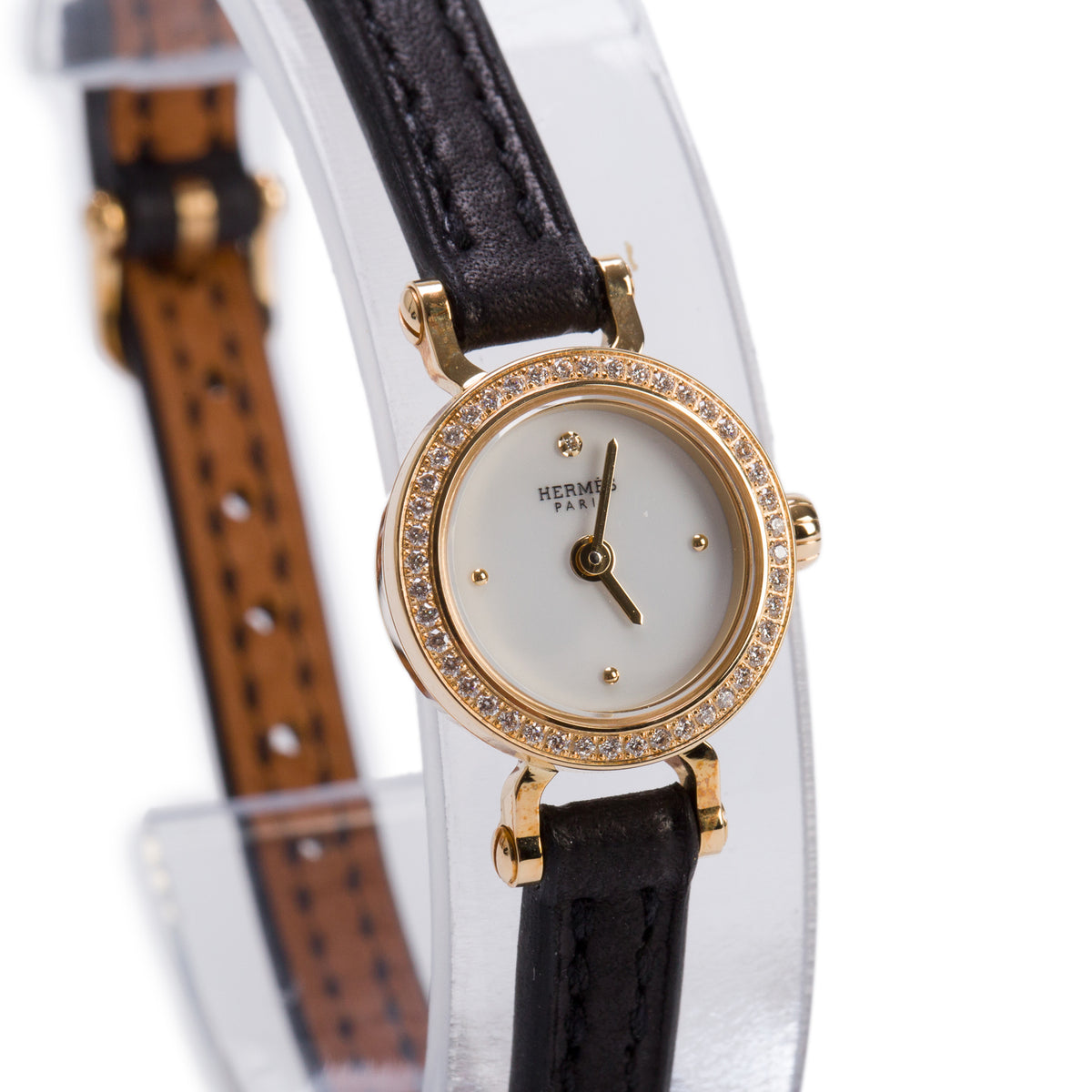 Hermes 2026 18k Yellow Gold Diamond Bezel Faubourg 15 MM Quartz Watch, Mini Model w/ Box & Papers