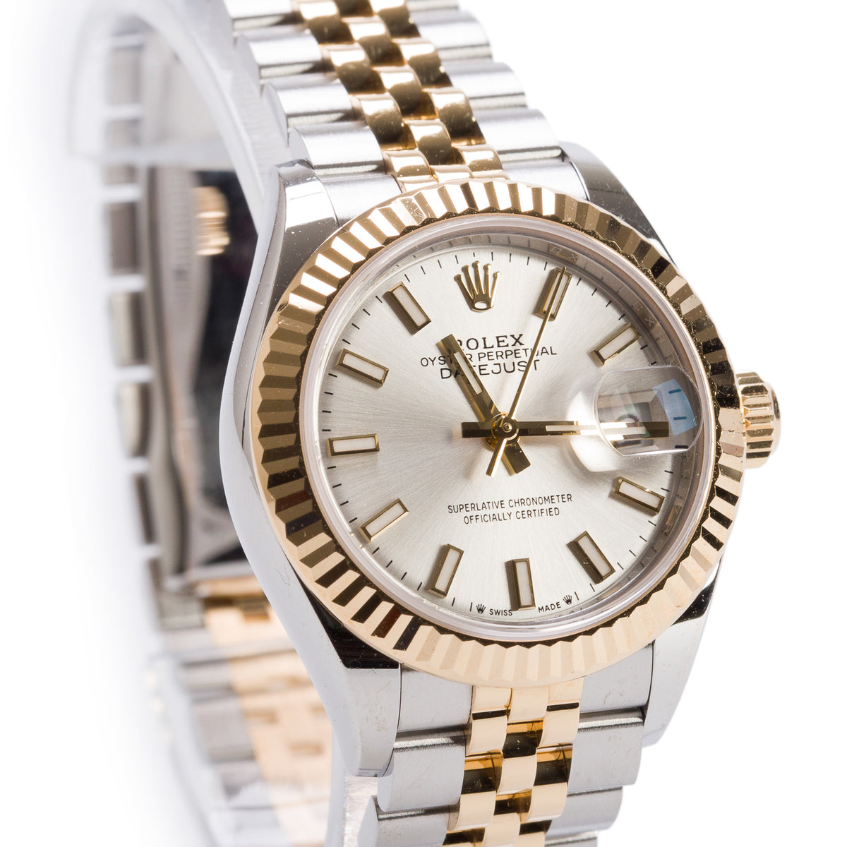 Rolex Stainless Steel & 18k Yellow Gold Lady-Datejust 28 MM Automatic Watch Silver Dial 279173 w/ Box & Papers