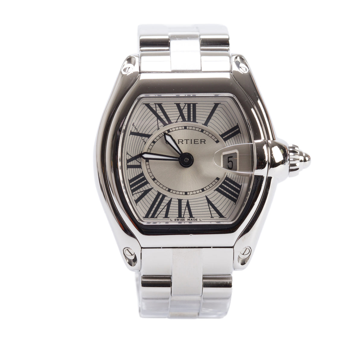 Cartier Stainless Steel Roadster 31 MM Quartz Watch Silver Dial 2675 w/ Straps