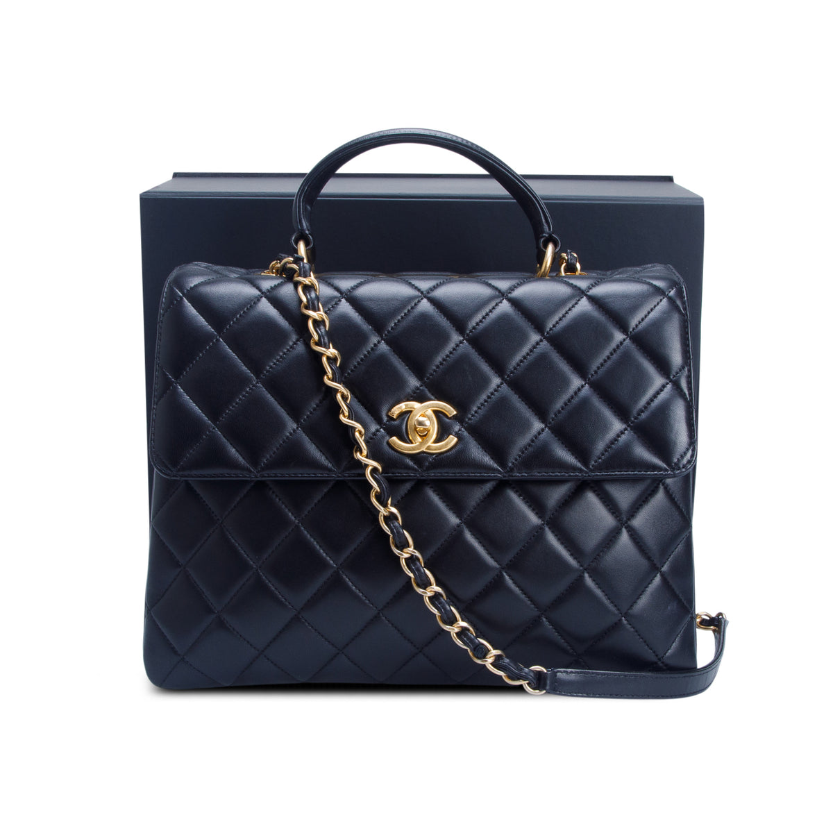 Chanel Black Lambskin Quilted Large Trendy CC Dual Handle Flap w/ Box