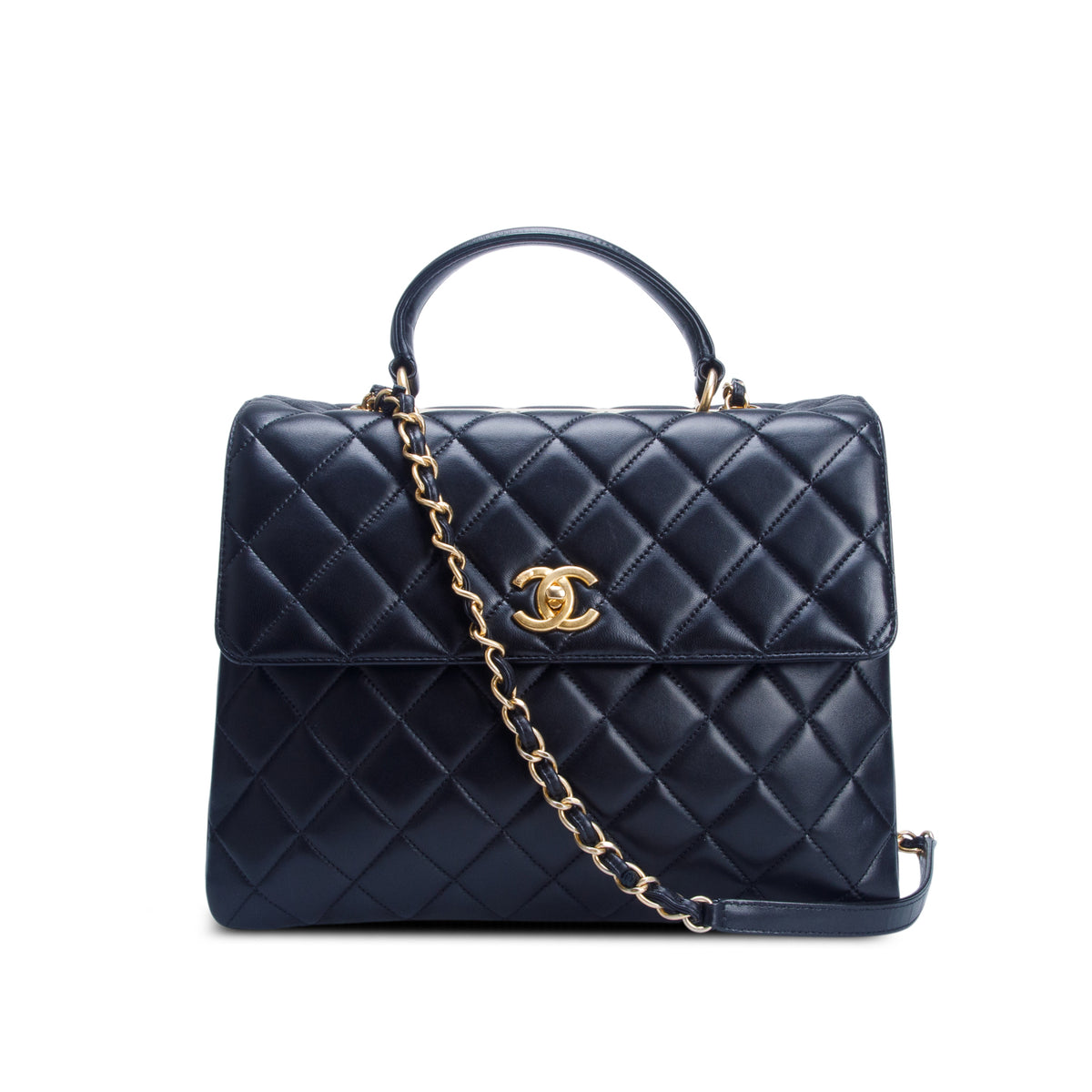 Chanel Black Lambskin Quilted Large Trendy CC Dual Handle Flap w/ Box
