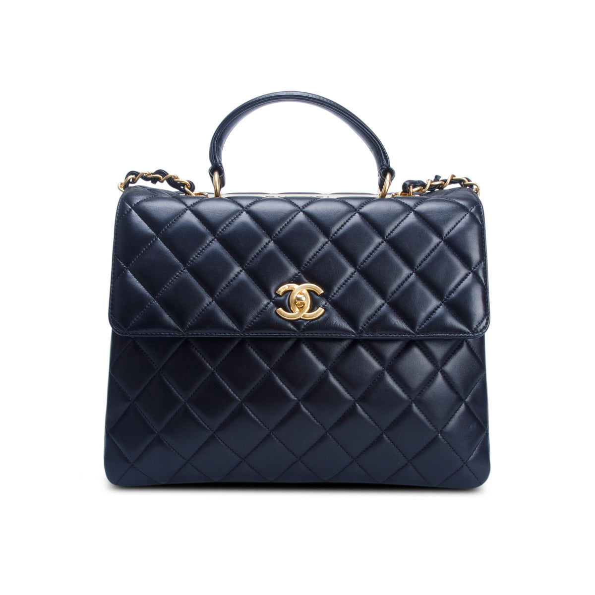 Chanel Black Lambskin Quilted Large Trendy CC Dual Handle Flap w/ Box