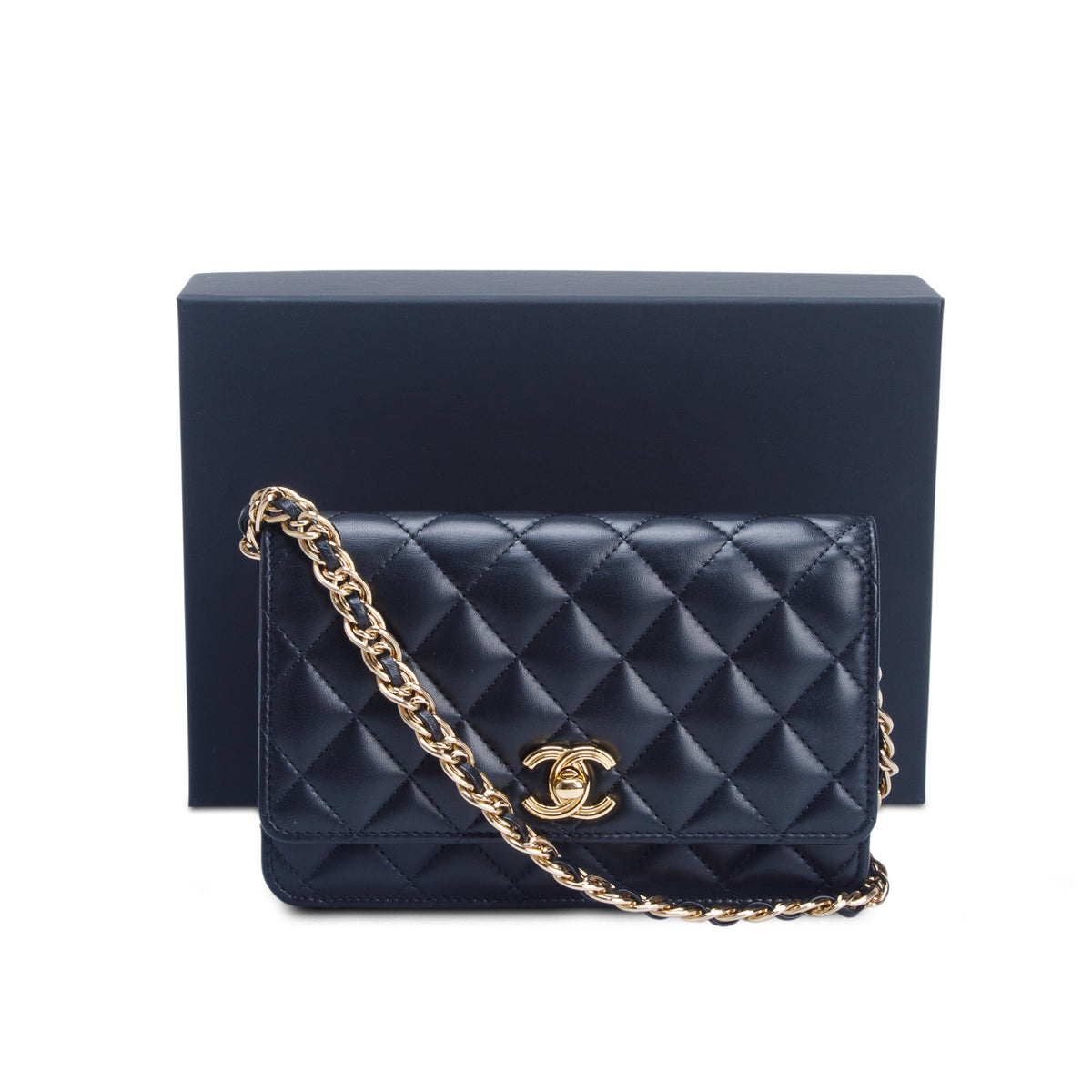 Chanel 2026 Black Quilted Lambskin Wallet On Chain w/ Box & Receipt