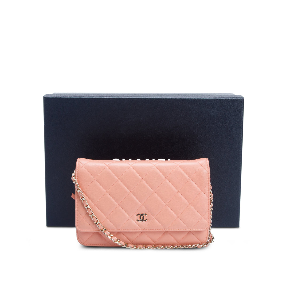 Chanel Peach Quilted Lambskin Wallet on Chain w/ Box & Authenticity Card