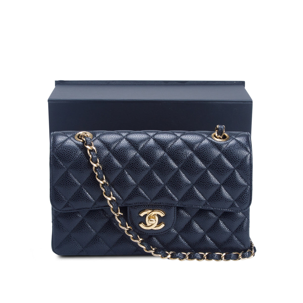 Chanel Black Quilted Caviar Leather Classic Small Double Flap Bag w/ Box & Authenticity Card