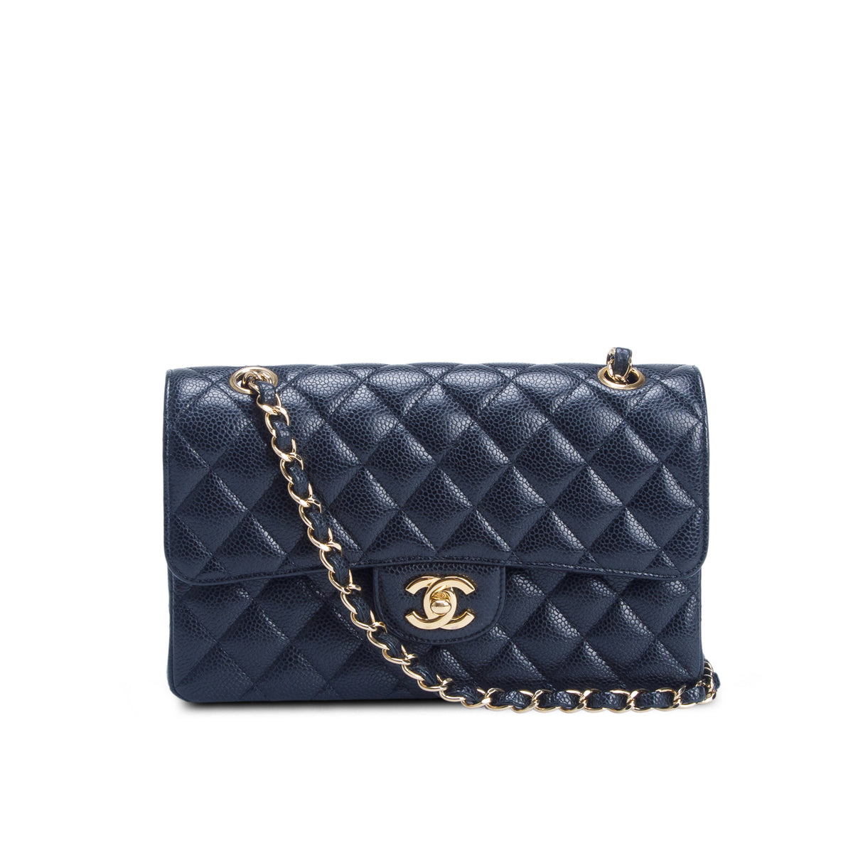 Chanel Black Quilted Caviar Leather Classic Small Double Flap Bag w/ Box & Authenticity Card