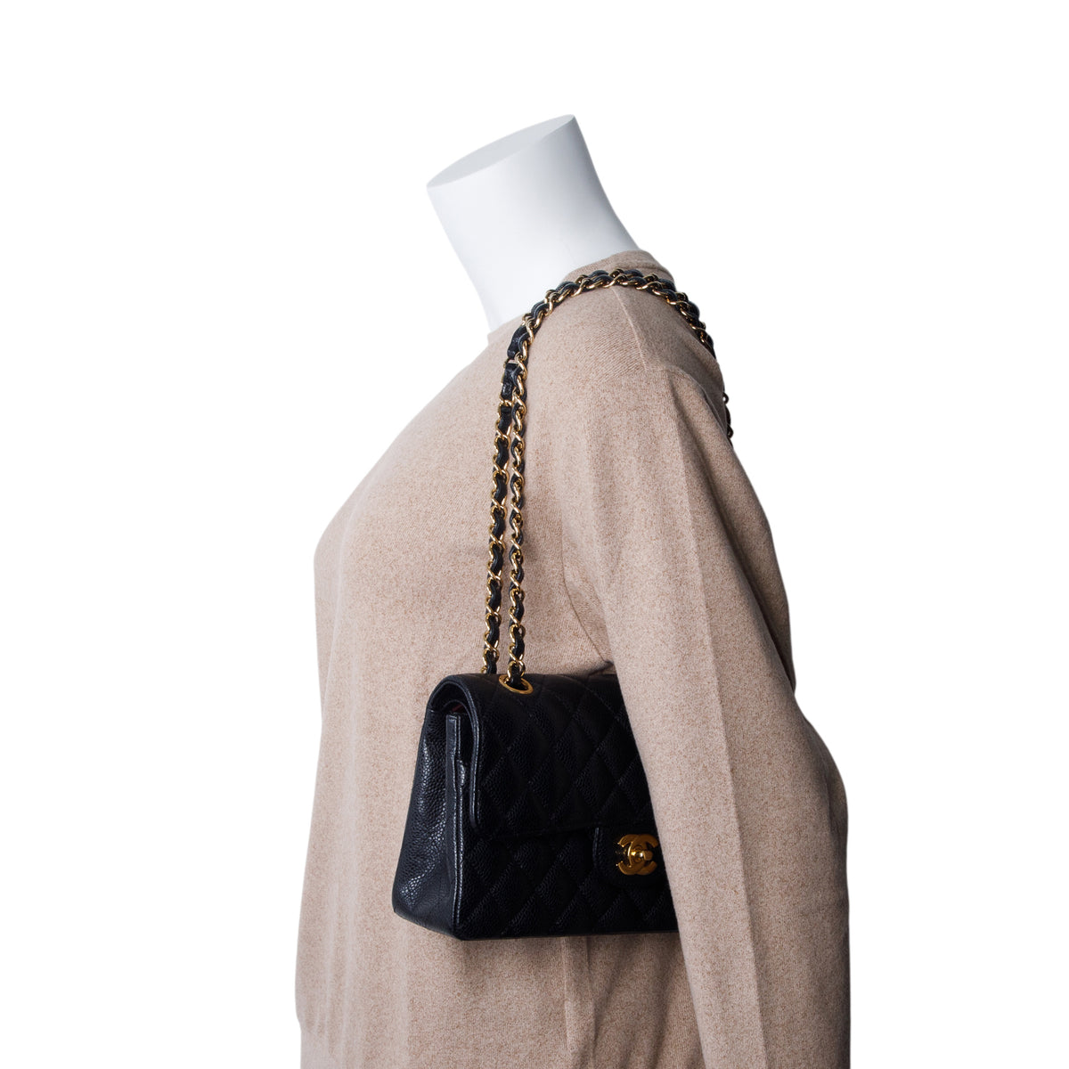 Chanel Black Quilted Caviar Leather Classic Small Double Flap Bag w/ Box & Authenticity Card