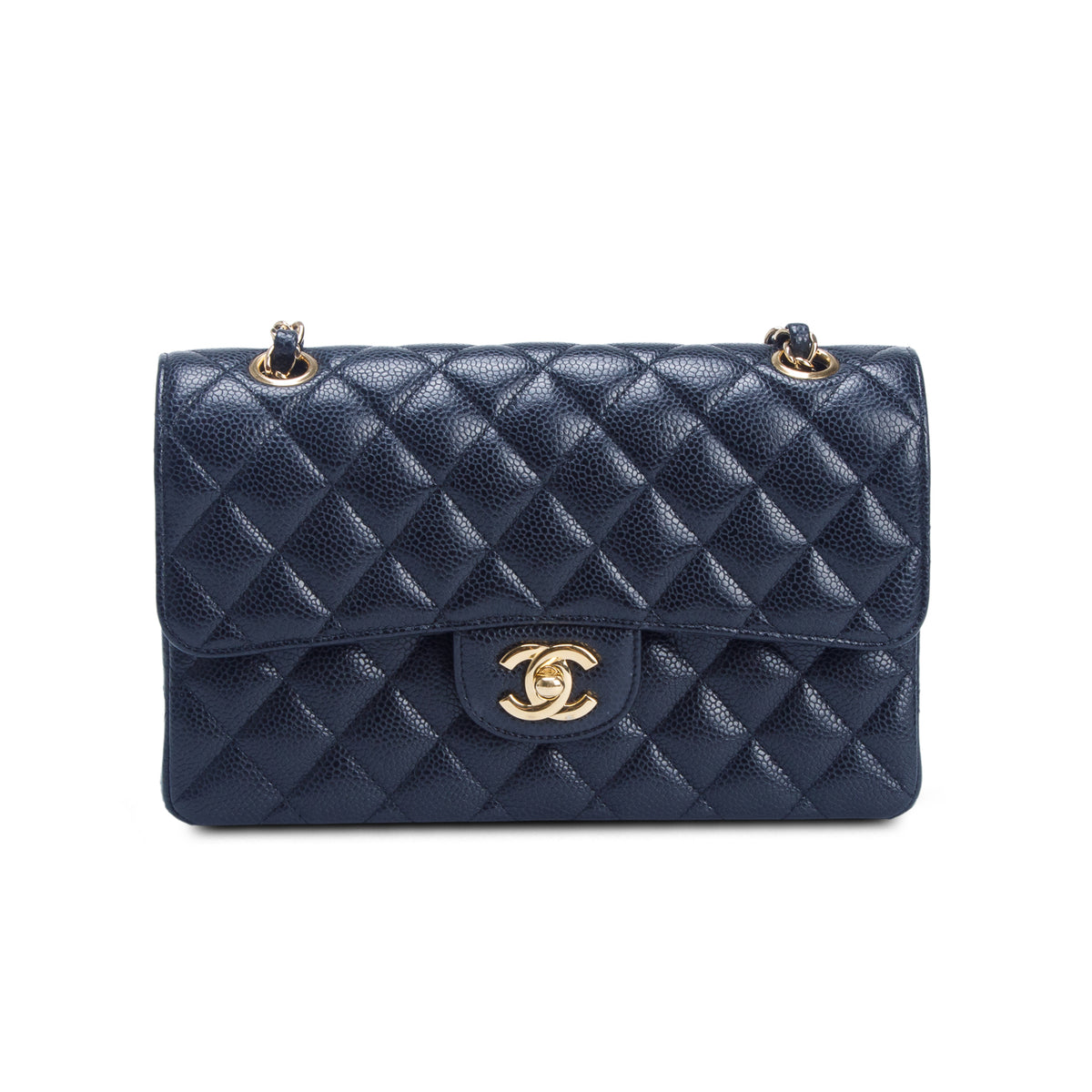 Chanel Black Quilted Caviar Leather Classic Small Double Flap Bag w/ Box & Authenticity Card