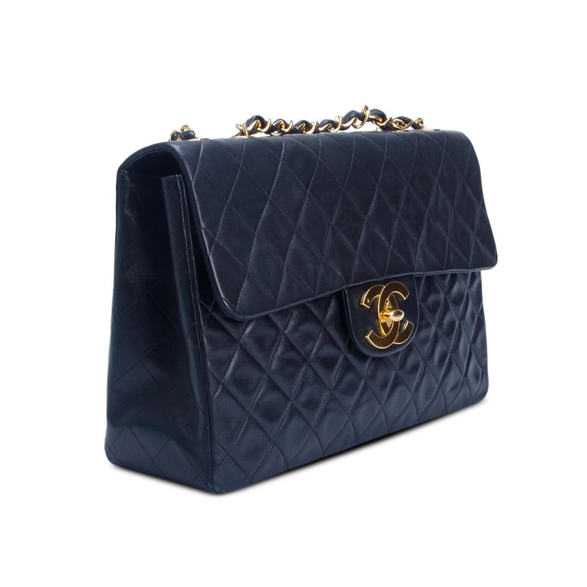 Chanel Vintage Black Lambskin Quilted XL Jumbo Single Flap Bag
