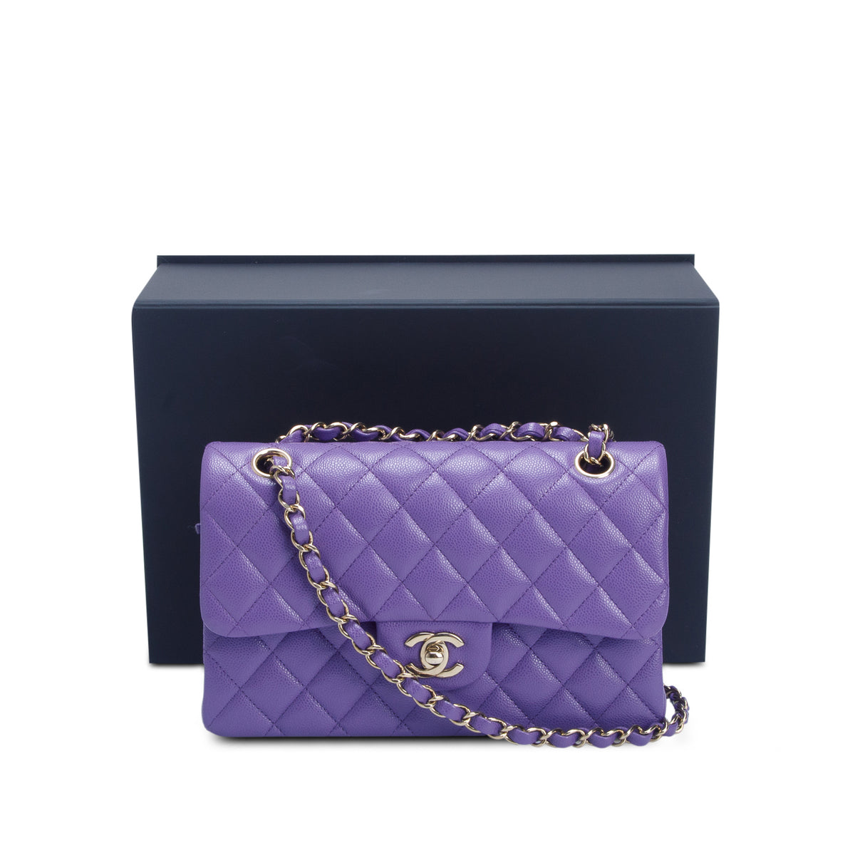 Chanel 2025 Purple Quilted Caviar Leather Classic Small Double Flap Bag w/ Box & Receipt