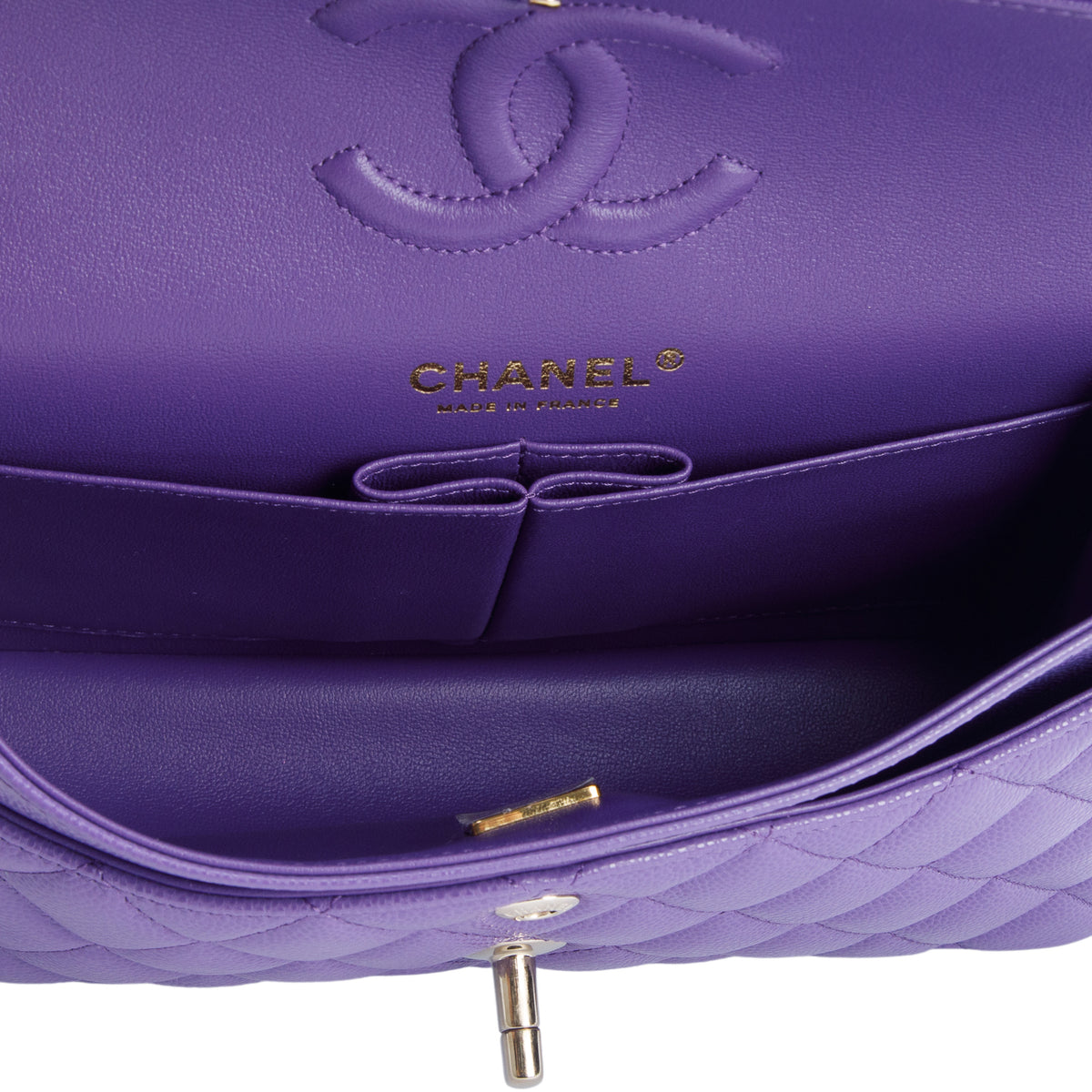 Chanel 2025 Purple Quilted Caviar Leather Classic Small Double Flap Bag w/ Box & Receipt