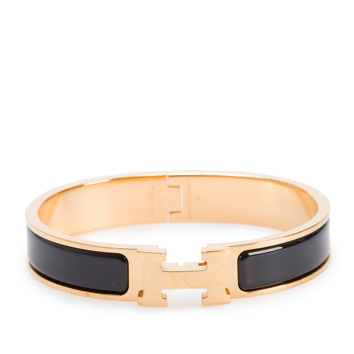 Hermes Gold Plated Black Enamel 12 MM Clic H Bracelet