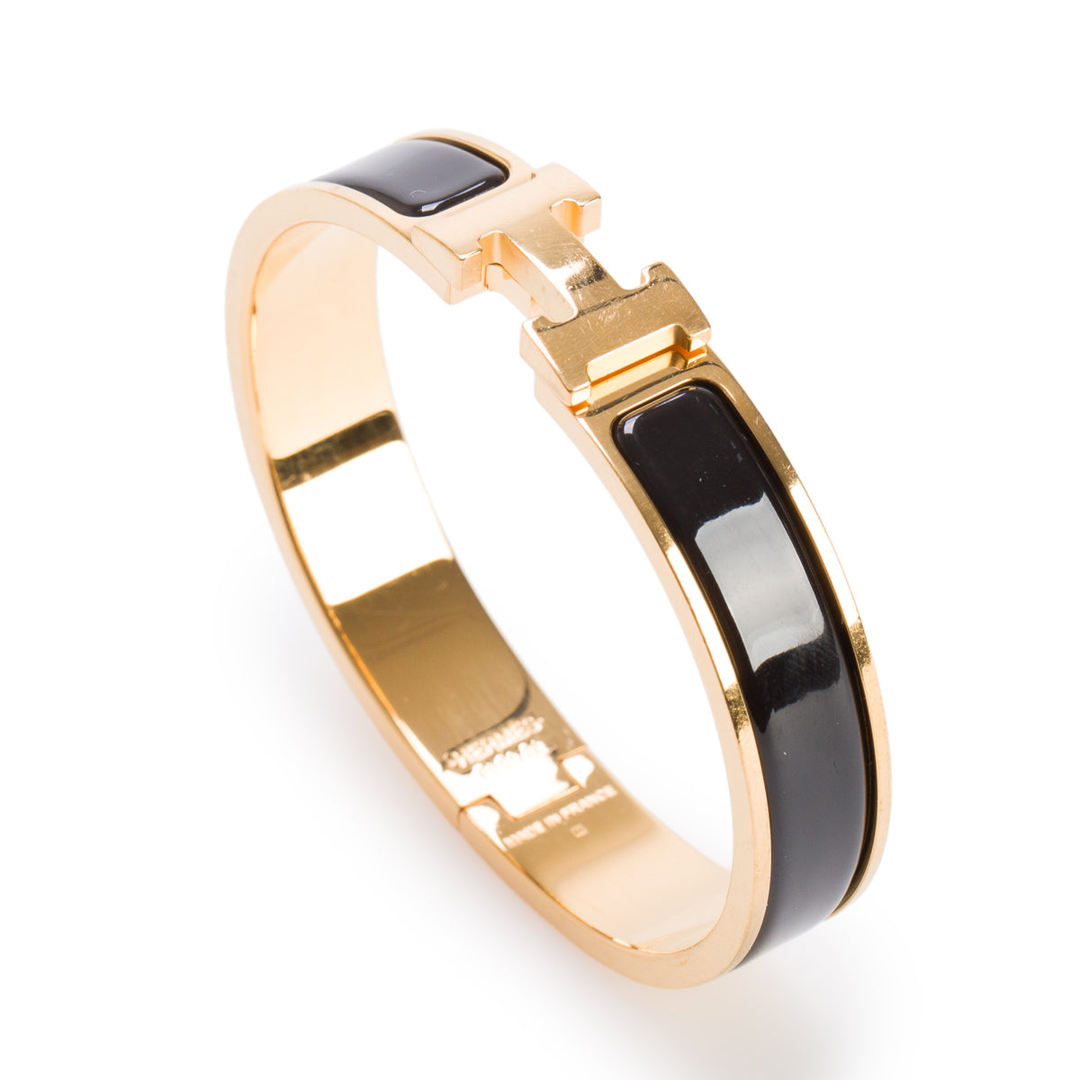Hermes Gold Plated Black Enamel 12 MM Clic H Bracelet