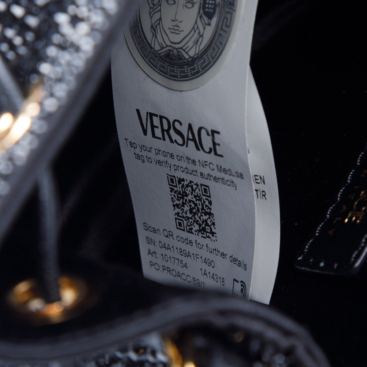 Versace Black La Medusa Embellished Satin Mini Bucket Bag w/ Box & Strap