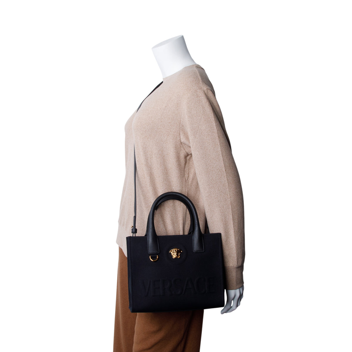 Versace Black Canvas La Medusa Mini Tote w/ Strap